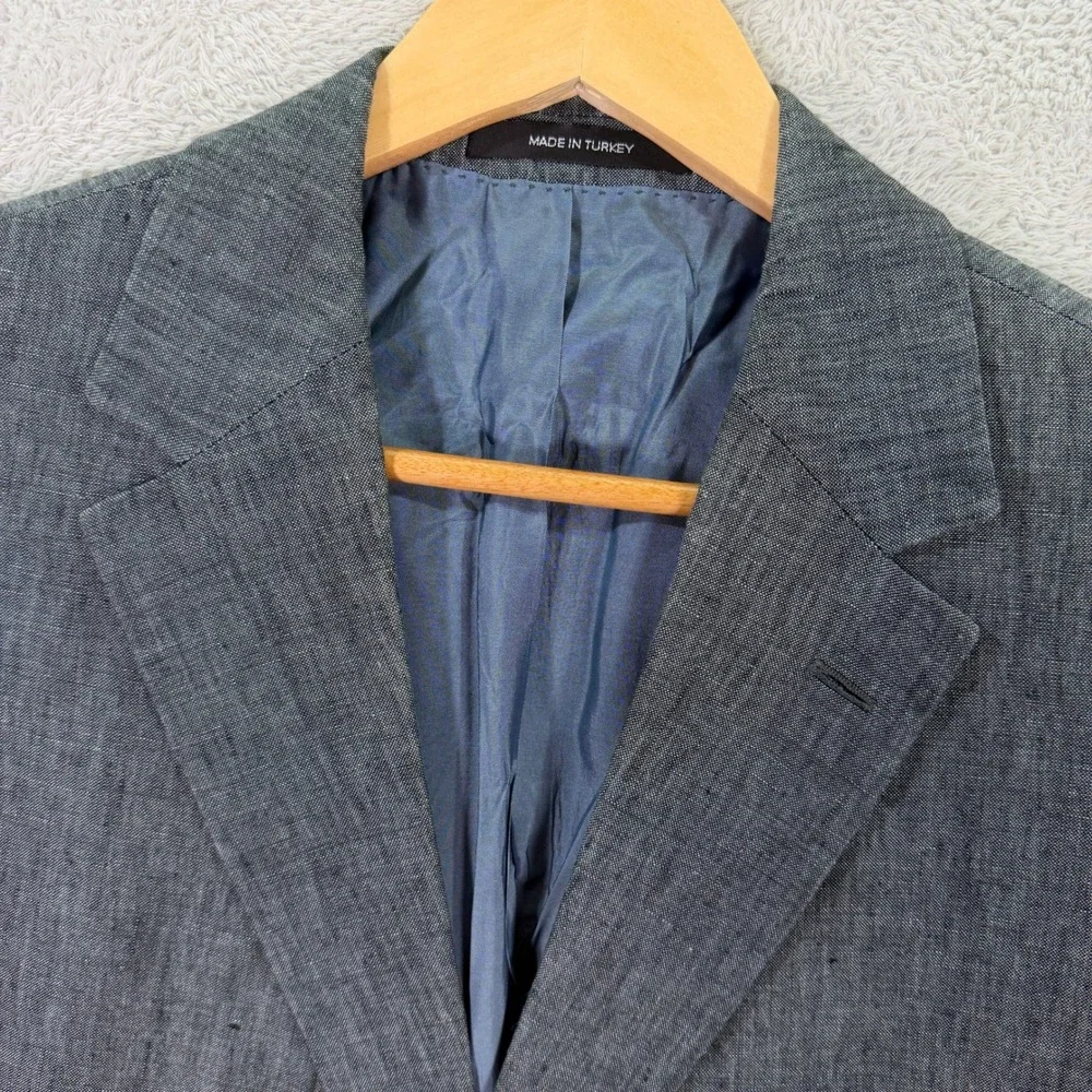 Hugo Boss Pasolini Mens 44R Slim Fit Blue Gray Linen 2 Button Blazer Sport Coat